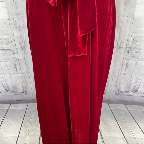 NEW Alex Marie Beth Velvet Jumpsuit Crimson Red Cape Sleeve V Neck Belted Formal - Picture 5 of 13